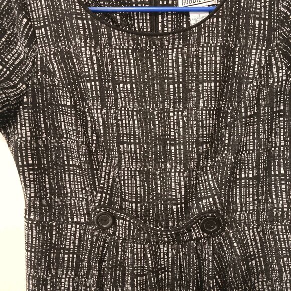 Robbie Bee Black White Abstract Print Short Sleeve A-line Dress Knee Length Sz 8 - Picture 6 of 15